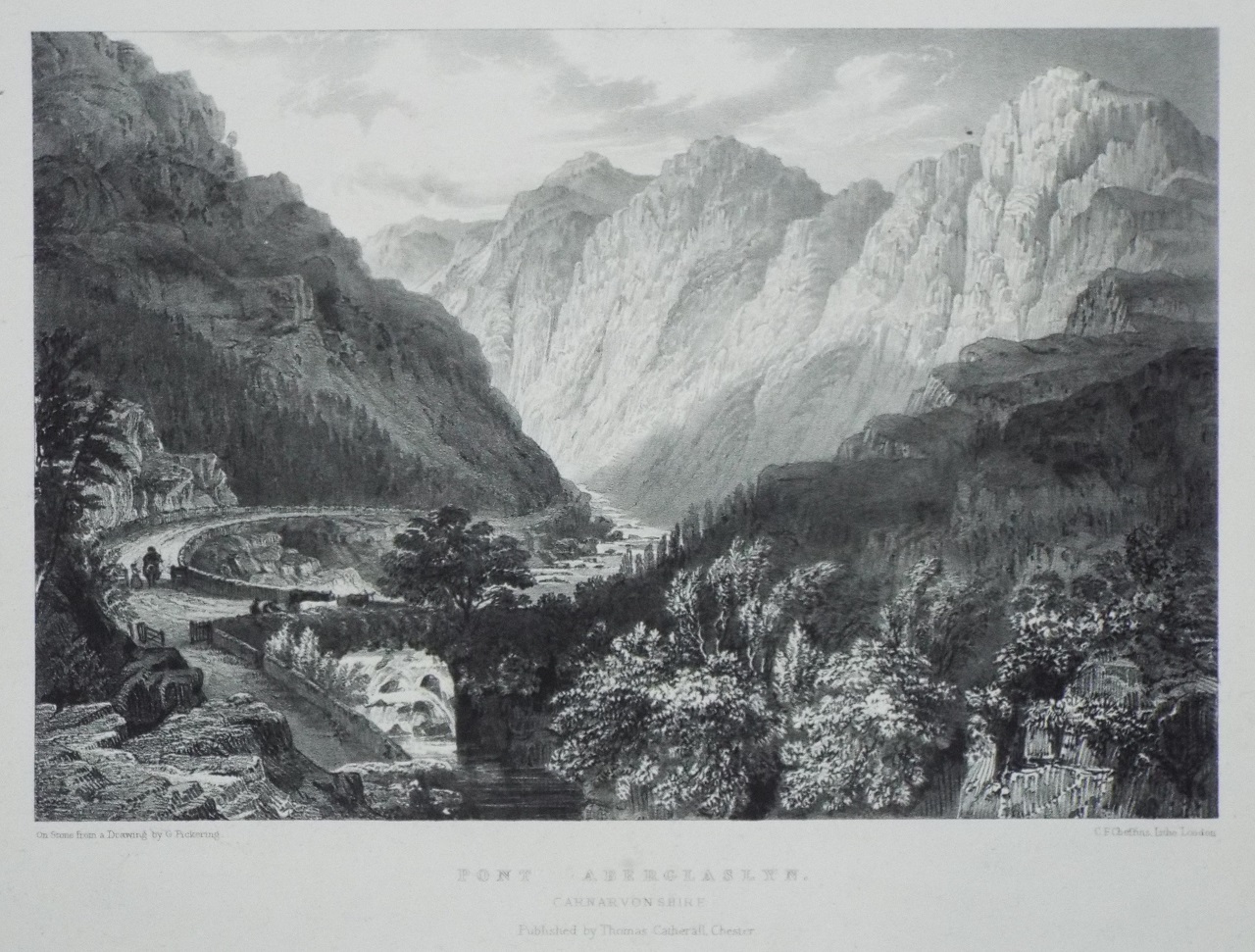 Lithograph - Pont Aberglaslyn. Carnarvonshire. - Cheffins